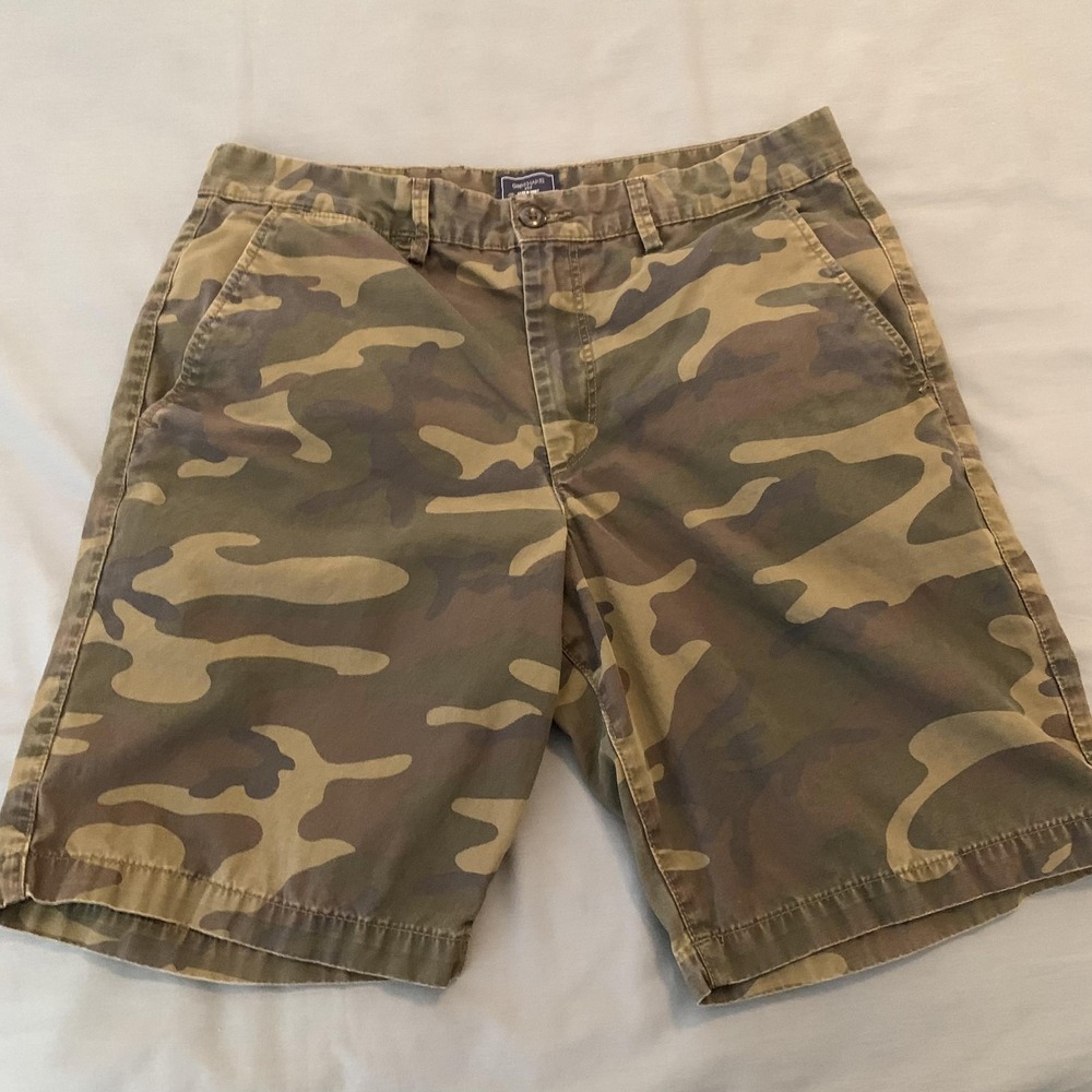 Gap Shorts Mens 32 Green Camo Khaki Chino Lived In Short Outdoor Hiking Casual